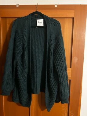 &merci Dark Green Chunky Open-Front Cardigan Sweater